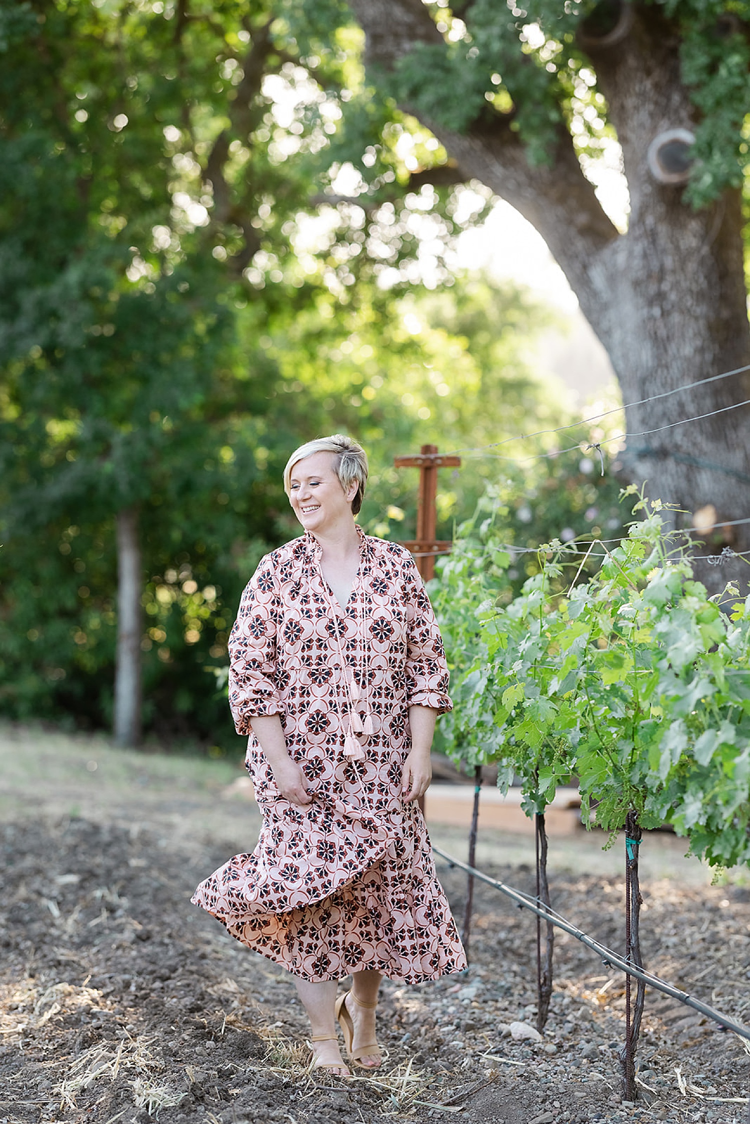 blonde haired woman in dress in Napa by San Fransisco brand photographer