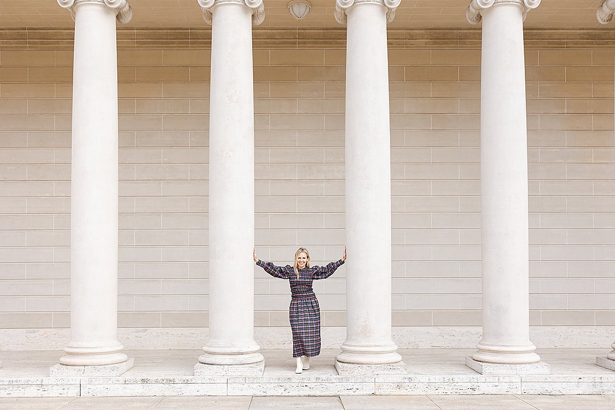 women posing by pillars during a photo shoot with a San Francisco Brand Photographer