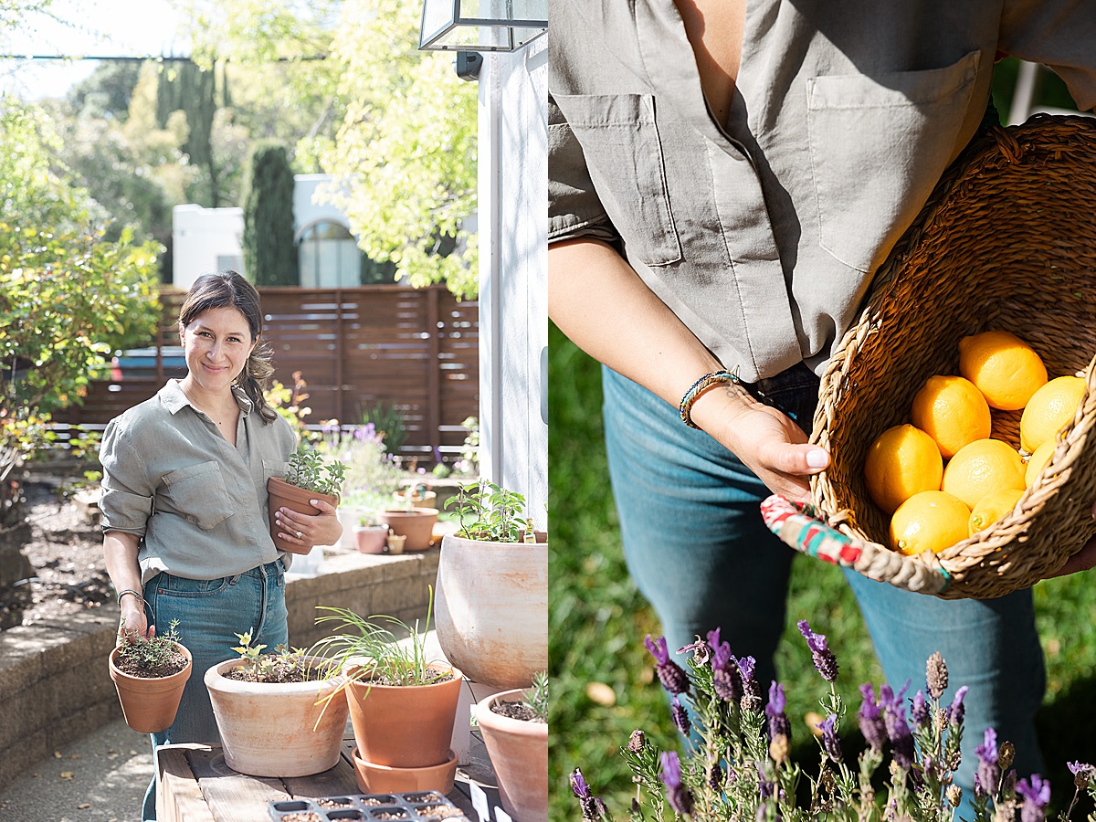 women gardening during her health and wellness photoshoot