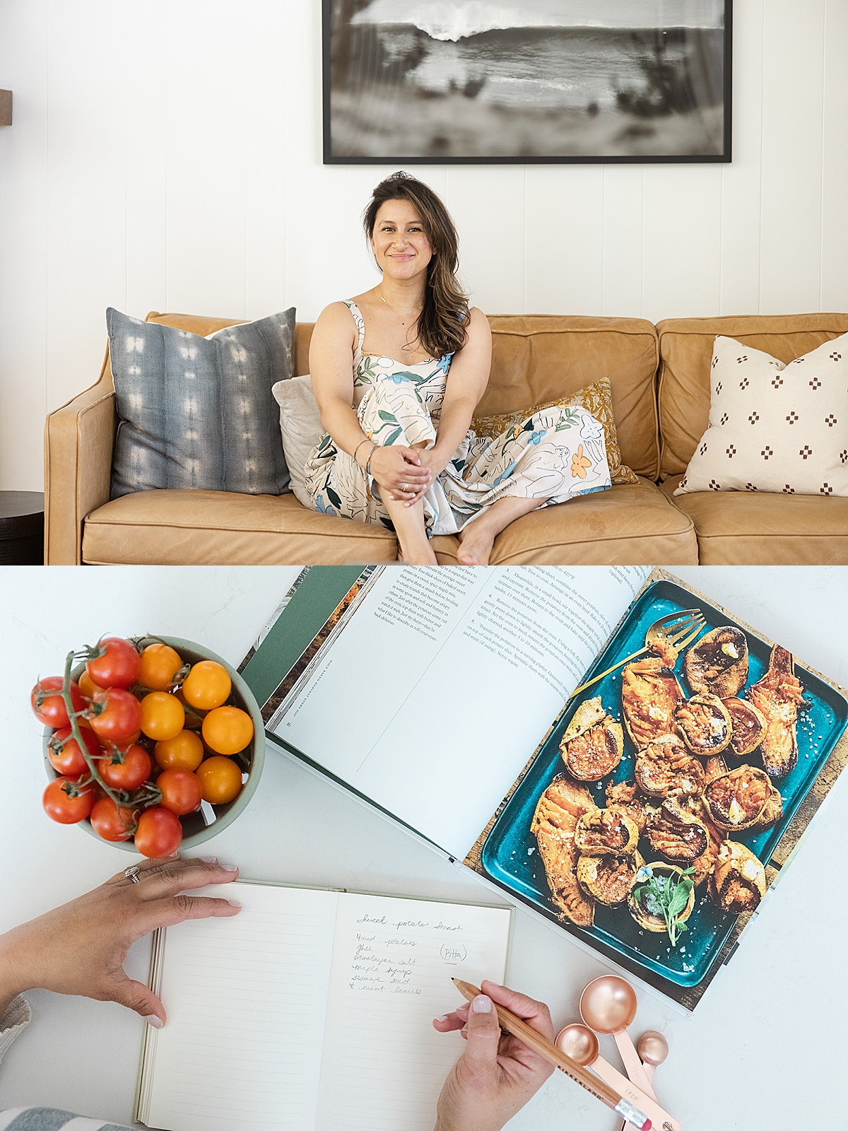 women writing notes in her book for her health and wellness photoshoot