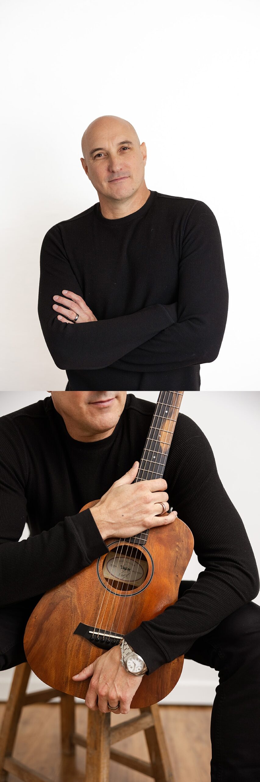 man playing guitar during his branding shoot for Be Courageous 