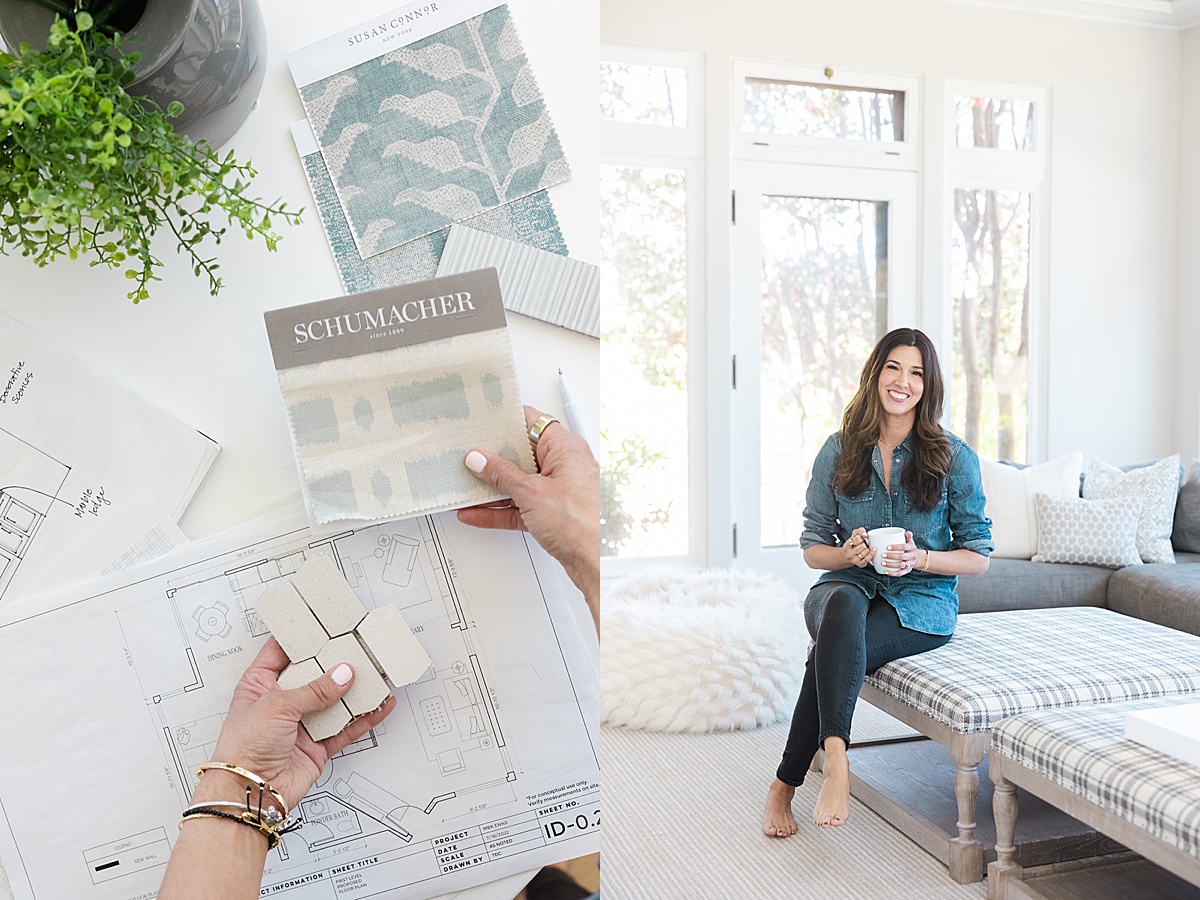 Interior Designer holding tile samples to show her work