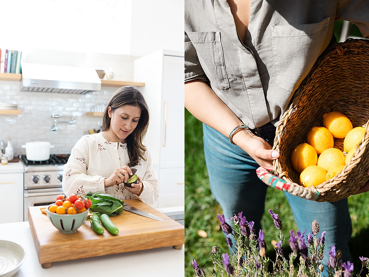 women cutting avocado during her branding photoshoot with a San Francisco Brand photographer